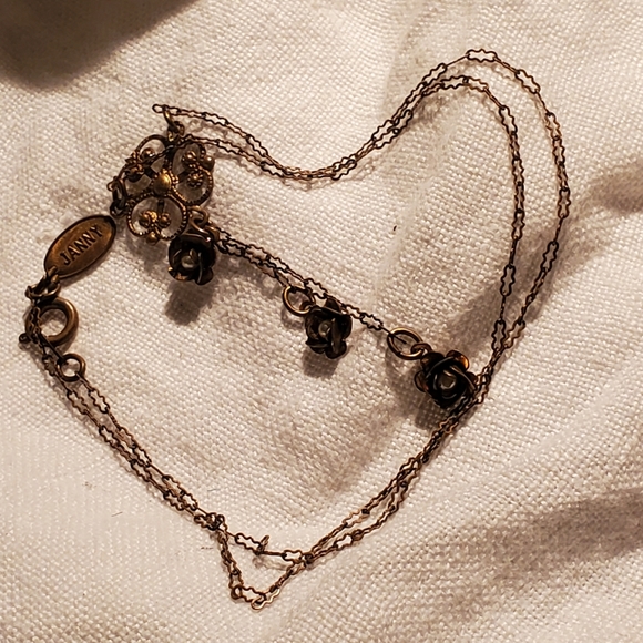 JANNY Floral and Pearl Look Necklace Paperclip Chain Signed Victorian Fl… - Picture 6 of 10